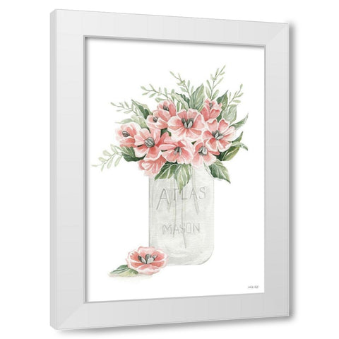 Pink Posies in a Jar White Modern Wood Framed Art Print by Jacobs, Cindy