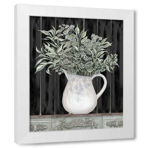 Sage Greenery in a Pitcher White Modern Wood Framed Art Print by Jacobs, Cindy
