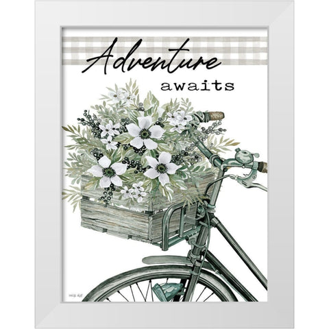 Adventure Awaits White Modern Wood Framed Art Print by Jacobs, Cindy