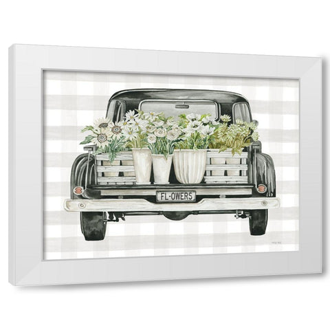 Flower Lovers Truck White Modern Wood Framed Art Print by Jacobs, Cindy