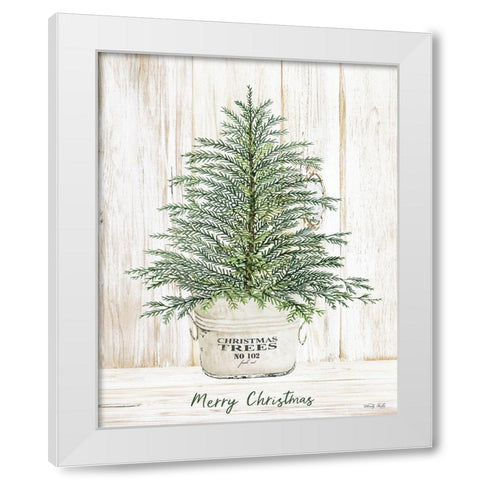Merry Christmas Tree White Modern Wood Framed Art Print by Jacobs, Cindy