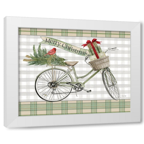 Merry Christmas Bicycle III White Modern Wood Framed Art Print by Jacobs, Cindy