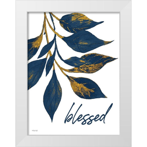 Blessed Navy Gold Leaves White Modern Wood Framed Art Print by Jacobs, Cindy