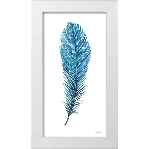 Blue Feather II White Modern Wood Framed Art Print by Jacobs, Cindy