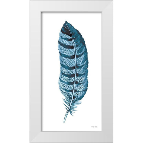 Blue Feather III White Modern Wood Framed Art Print by Jacobs, Cindy
