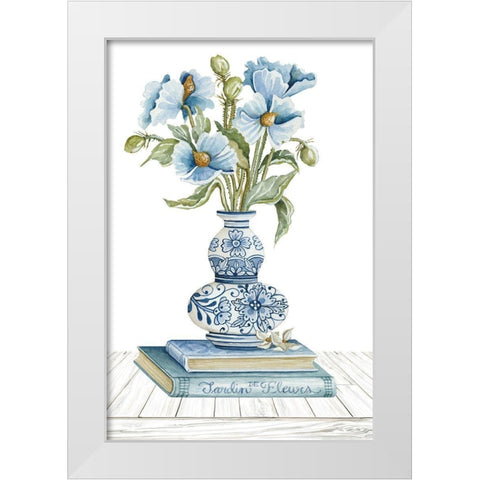 Delft Blue Floral II White Modern Wood Framed Art Print by Jacobs, Cindy