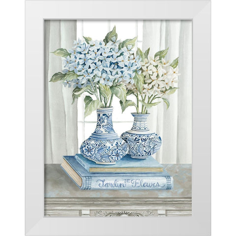 Delft Blue Floral III White Modern Wood Framed Art Print by Jacobs, Cindy