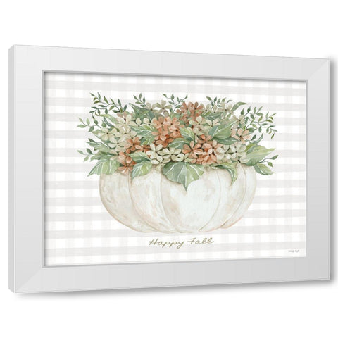 Happy Fall Pumpkin Floral White Modern Wood Framed Art Print by Jacobs, Cindy