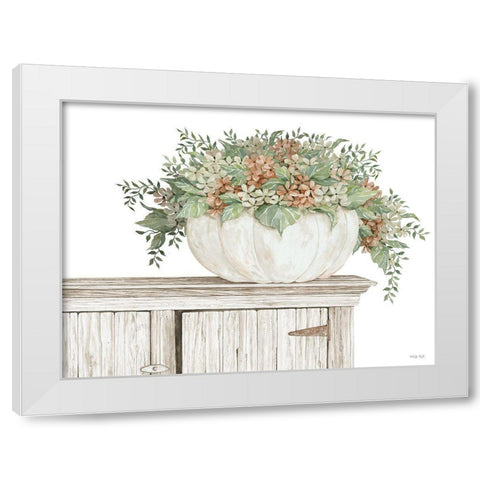 Fall Floral Pumpkin (white) White Modern Wood Framed Art Print by Jacobs, Cindy