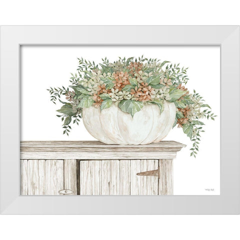 Fall Floral Pumpkin (white) White Modern Wood Framed Art Print by Jacobs, Cindy