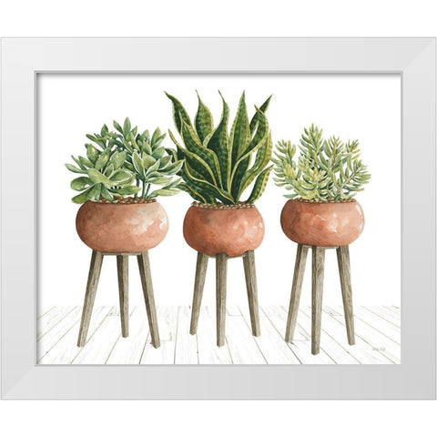 Clay Pot Trio of Plants White Modern Wood Framed Art Print by Jacobs, Cindy