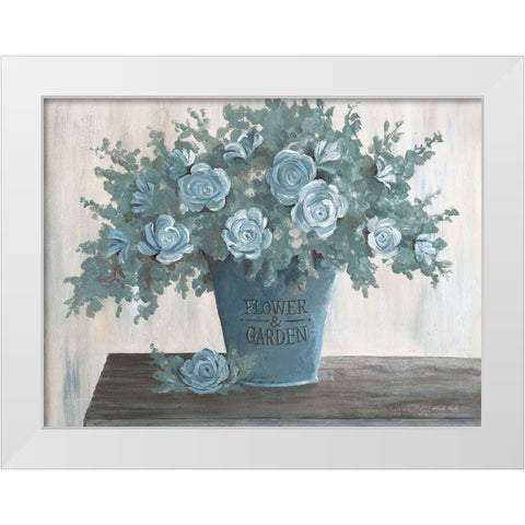 Steel Blue Floral II White Modern Wood Framed Art Print by Jacobs, Cindy