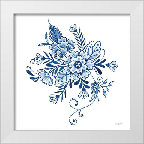 Blue And White Flowers White Modern Wood Framed Art Print by Jacobs, Cindy