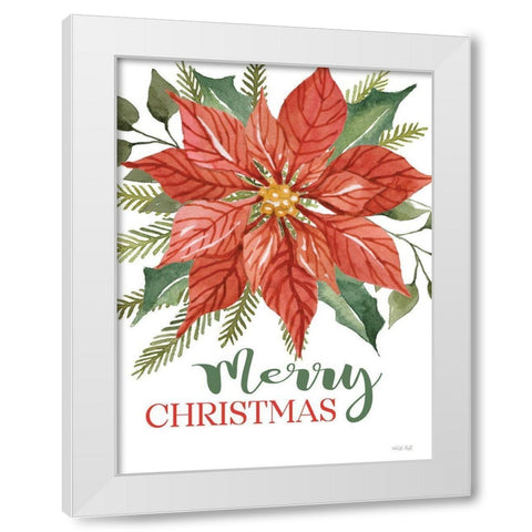 Merry Christmas Poinsettia White Modern Wood Framed Art Print by Jacobs, Cindy