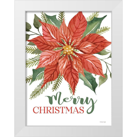 Merry Christmas Poinsettia White Modern Wood Framed Art Print by Jacobs, Cindy