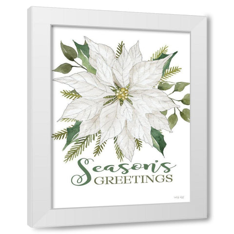 Seasons Greetings Poinsettia White Modern Wood Framed Art Print by Jacobs, Cindy