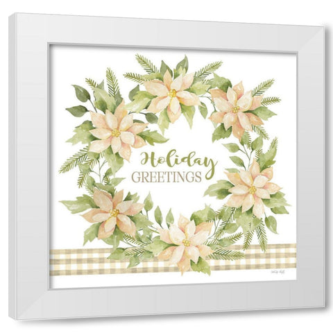Holiday Greetings Wreath White Modern Wood Framed Art Print by Jacobs, Cindy