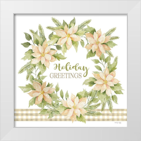 Holiday Greetings Wreath White Modern Wood Framed Art Print by Jacobs, Cindy