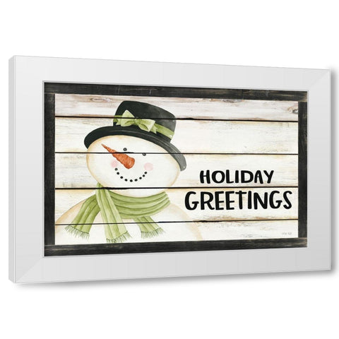 Holiday Greetings Snowman White Modern Wood Framed Art Print by Jacobs, Cindy