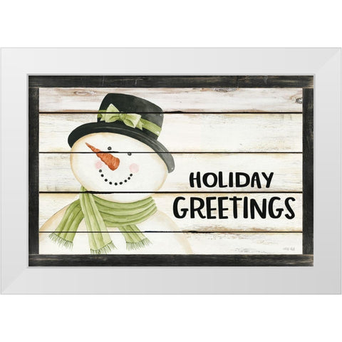 Holiday Greetings Snowman White Modern Wood Framed Art Print by Jacobs, Cindy