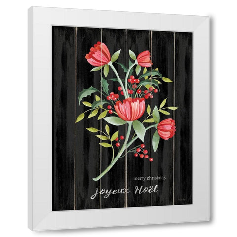 Merry Christmas Floral White Modern Wood Framed Art Print by Jacobs, Cindy