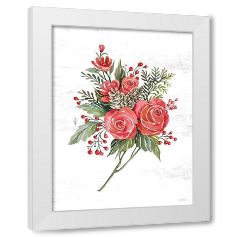 Rose Christmas Botanical White Modern Wood Framed Art Print by Jacobs, Cindy