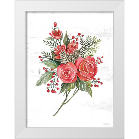 Rose Christmas Botanical White Modern Wood Framed Art Print by Jacobs, Cindy