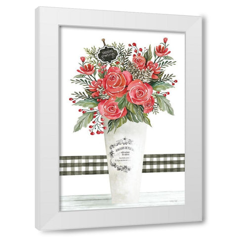 Seasons Greetings Roses White Modern Wood Framed Art Print by Jacobs, Cindy