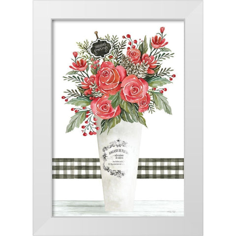 Seasons Greetings Roses White Modern Wood Framed Art Print by Jacobs, Cindy