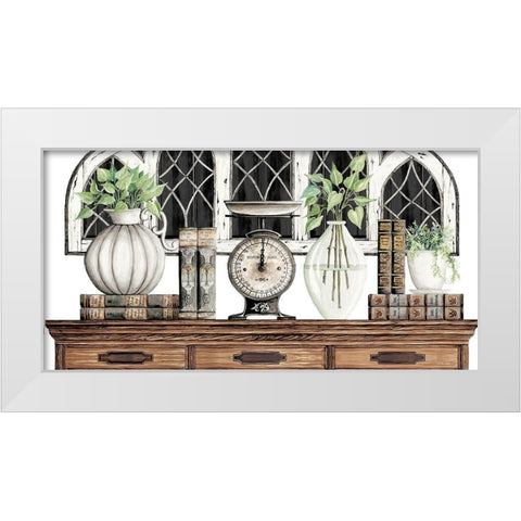 Antique Scale and Books White Modern Wood Framed Art Print by Jacobs, Cindy