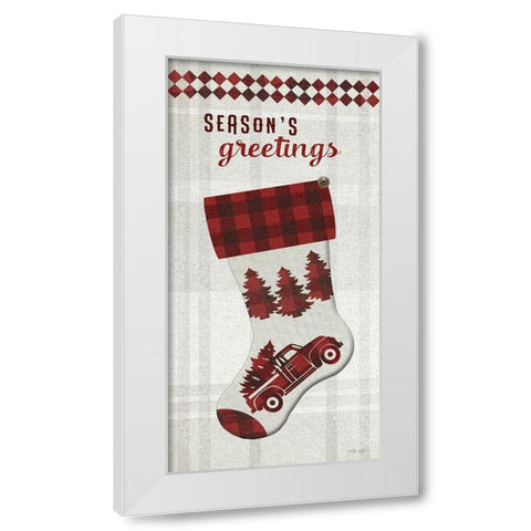 Seasons Greetings Stocking    White Modern Wood Framed Art Print by Jacobs, Cindy