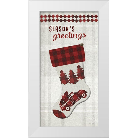 Seasons Greetings Stocking    White Modern Wood Framed Art Print by Jacobs, Cindy
