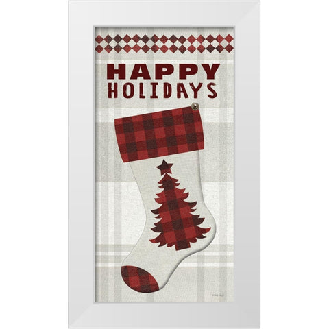 Happy Holidays Stocking   White Modern Wood Framed Art Print by Jacobs, Cindy
