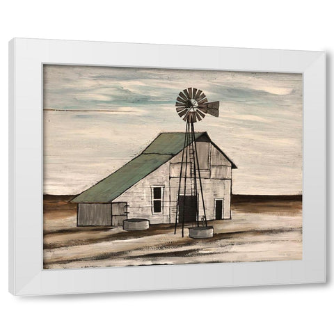 Barn on Barren Land White Modern Wood Framed Art Print by Jacobs, Cindy