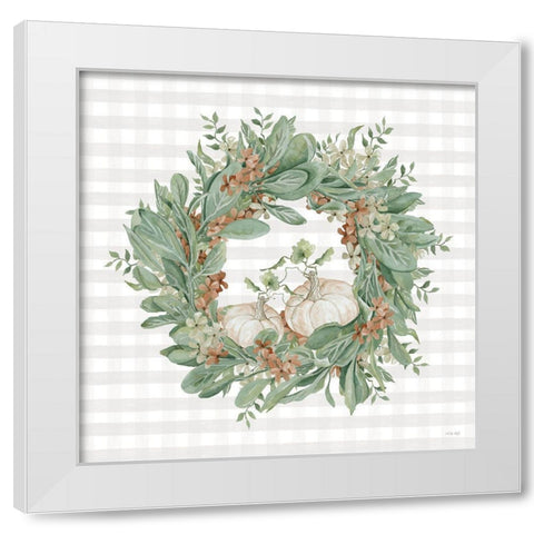 Fall Wreath White Modern Wood Framed Art Print by Jacobs, Cindy