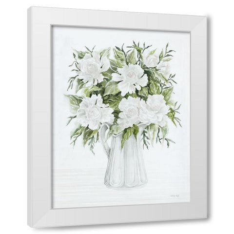 Pitcher of Peonies White Modern Wood Framed Art Print by Jacobs, Cindy