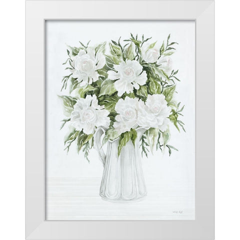 Pitcher of Peonies White Modern Wood Framed Art Print by Jacobs, Cindy