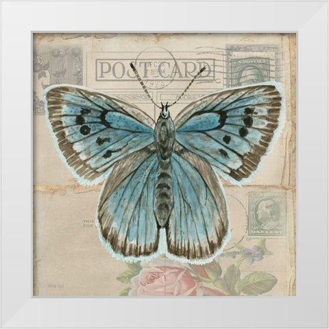Postcard Butterfly I White Modern Wood Framed Art Print by Jacobs, Cindy