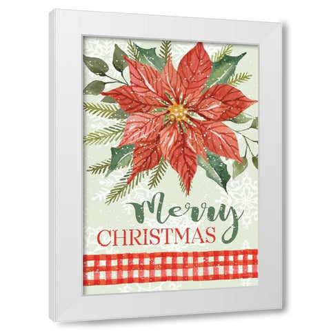Poinsettia Merry Christmas  White Modern Wood Framed Art Print by Jacobs, Cindy
