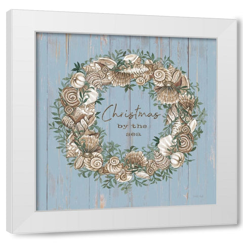 Christmas by the Sea Wreath White Modern Wood Framed Art Print by Jacobs, Cindy