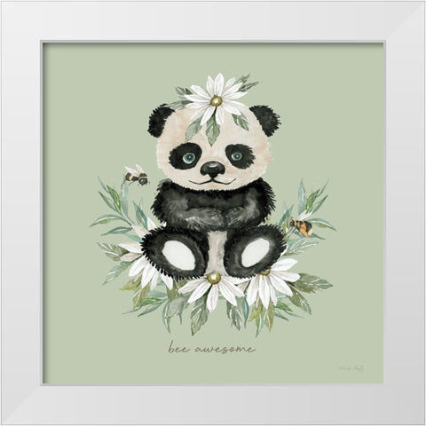 Baby Panda - Bee Awesome White Modern Wood Framed Art Print by Jacobs, Cindy