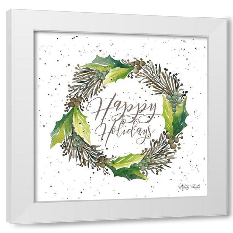 Happy Holidays Wreath White Modern Wood Framed Art Print by Jacobs, Cindy