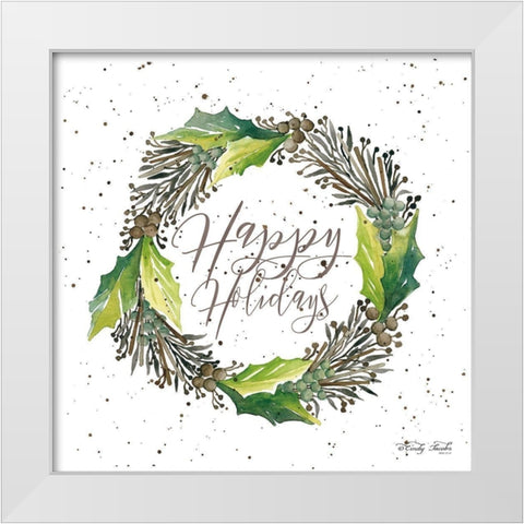 Happy Holidays Wreath White Modern Wood Framed Art Print by Jacobs, Cindy