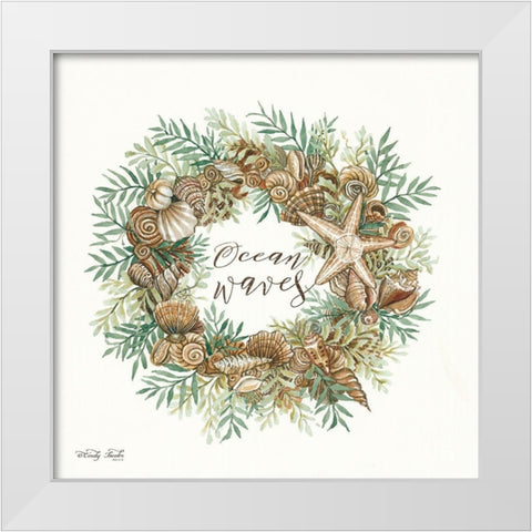 Ocean Waves Shell Wreath White Modern Wood Framed Art Print by Jacobs, Cindy