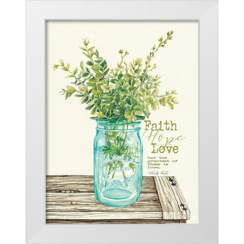 Faith, Hope, Love and Eucalyptus White Modern Wood Framed Art Print by Jacobs, Cindy