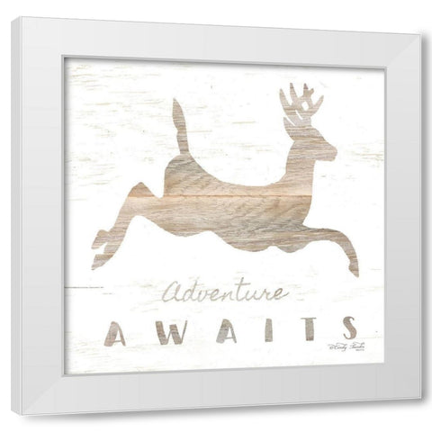 Adventure Awaits Deer White Modern Wood Framed Art Print by Jacobs, Cindy