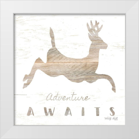 Adventure Awaits Deer White Modern Wood Framed Art Print by Jacobs, Cindy