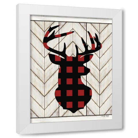 Plaid Deer White Modern Wood Framed Art Print by Jacobs, Cindy