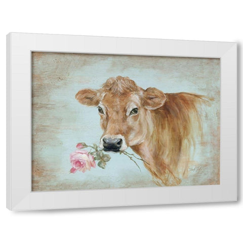 Miss Moo White Modern Wood Framed Art Print by Coules, Debi