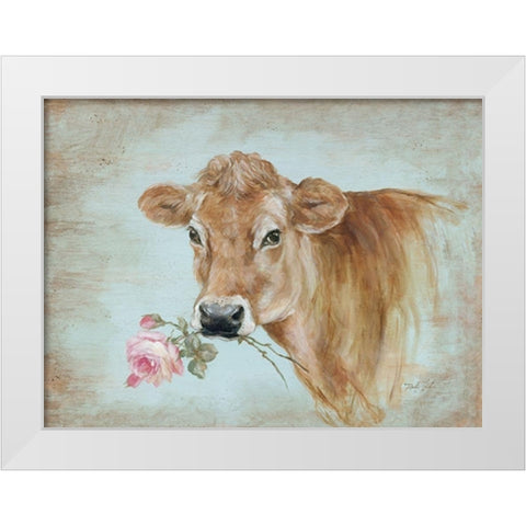 Miss Moo White Modern Wood Framed Art Print by Coules, Debi